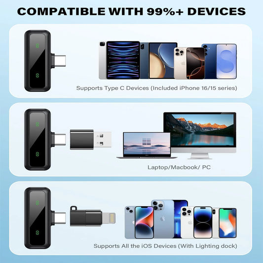 Microphone Lavalier sans fil pour iPhone Android PC enregistrement Audio vidéo suppression du bruit micros à clipser pour Vlog Tiktok YouTube